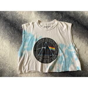 Pink Floyd Dark Side of the Moon Tie Dye Crop Top Raw Hem Upcycled Size Large